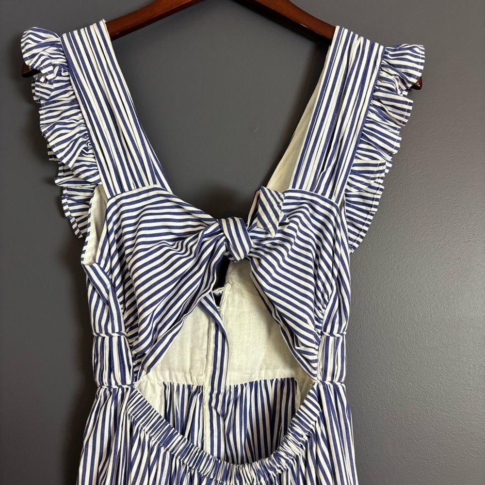 O. P. T. Stella Blue & White Striped Tiered Ruffle Midi Maxi Dress Size Medium - Picture 4 of 16